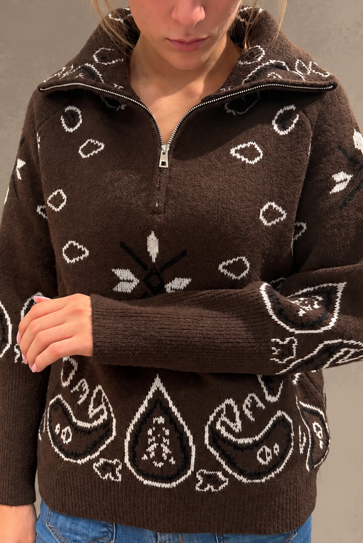 Luzabelle Paisley Zip Sweather - Coco - Genser - Helt Dilla AS