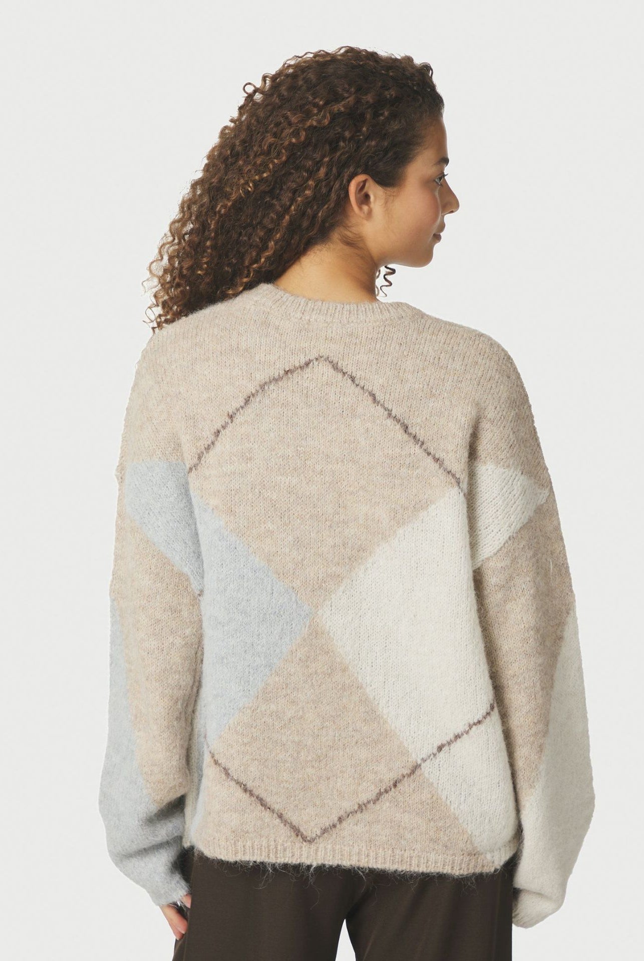 Inga Check Fluff Knit Blouse - Beige Melange - Genser - Helt Dilla AS