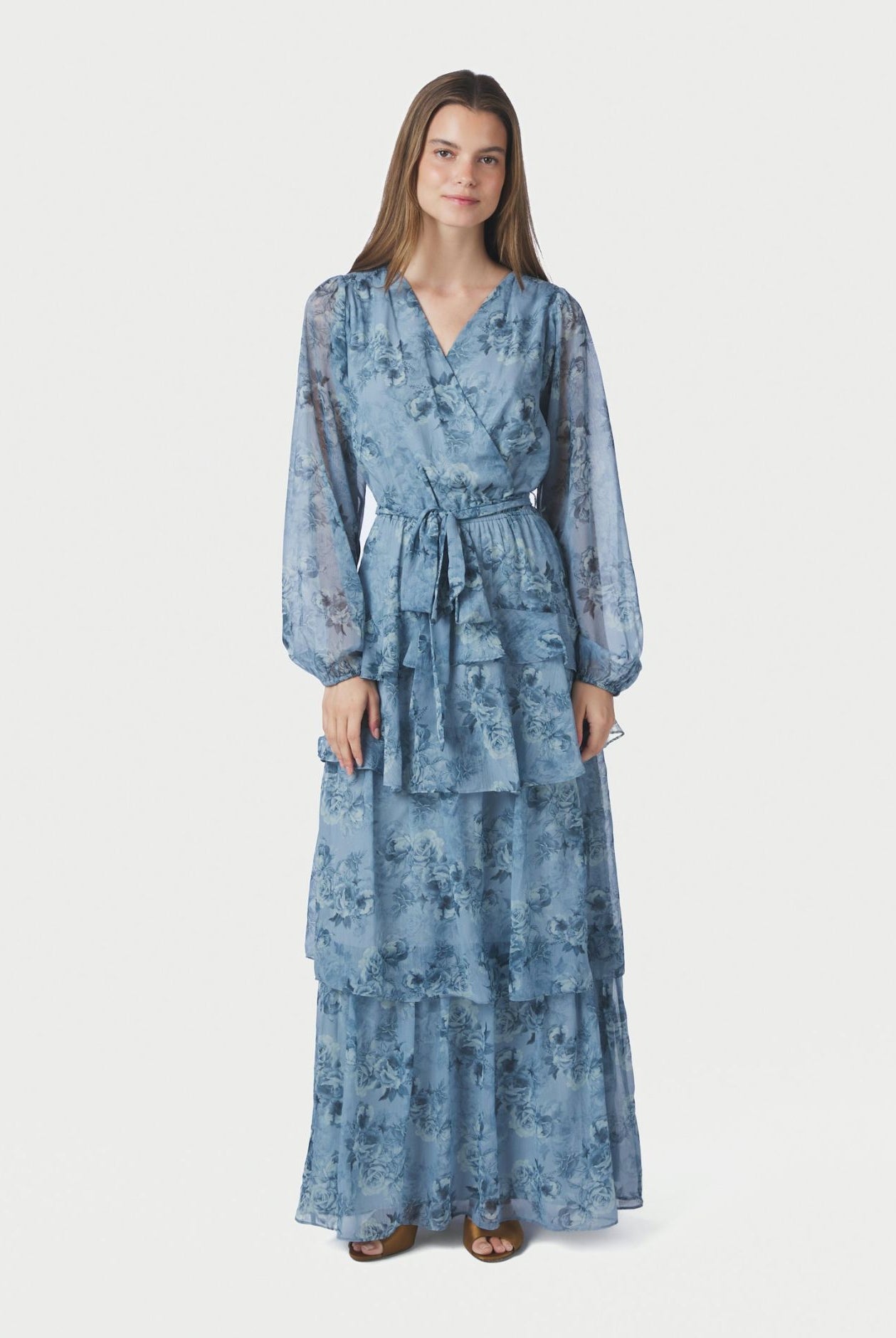 Denila crepe print dress - dusty blue - Kjoler - Helt Dilla AS