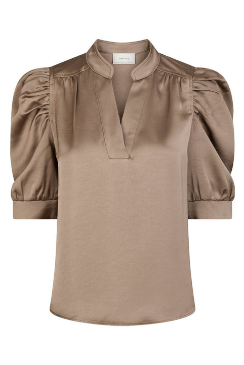 Roella Heavy Sateen Blouse - Dark Taupe - Bluser - Helt Dilla AS
