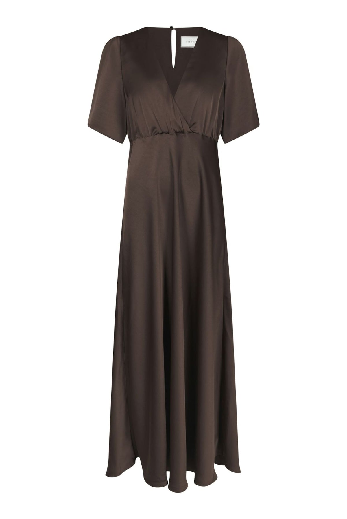 Nøytral mørk brun Zelina heavy sateen kjole fra Neo Noir, elegant kjole med raffinert stoff og klassisk passform.