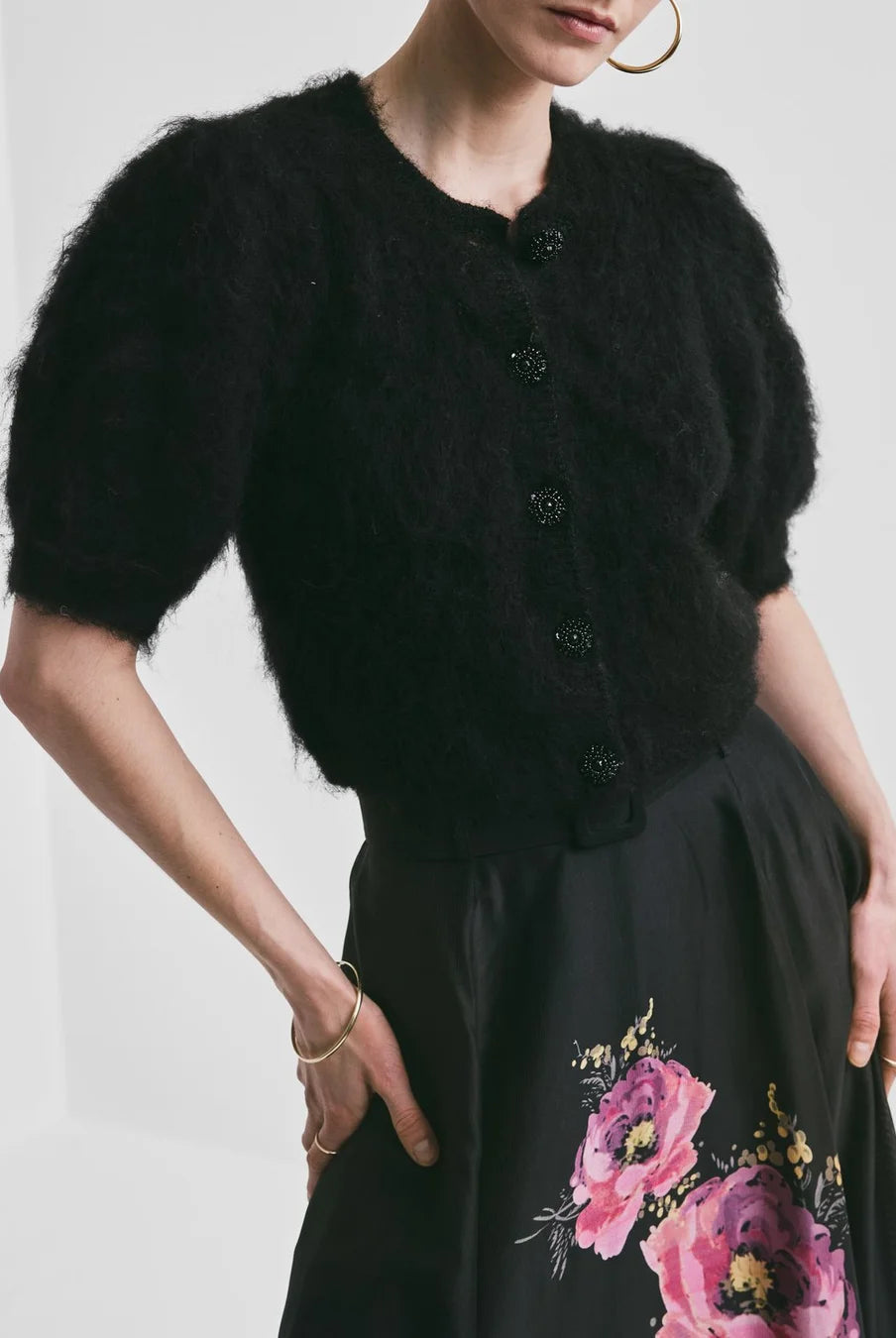 Hairy Knit Puffed Jacket - Svart - Cardigans - Helt Dilla AS