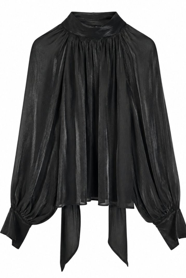 Satin Tie-Neck Blouse - Black - Bluser - Helt Dilla AS