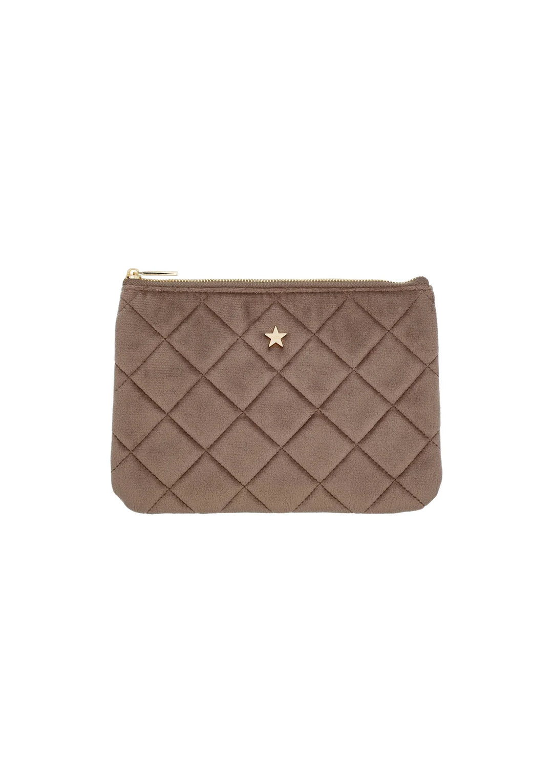 Velvet Quilted Small Pouch - warm taupe
