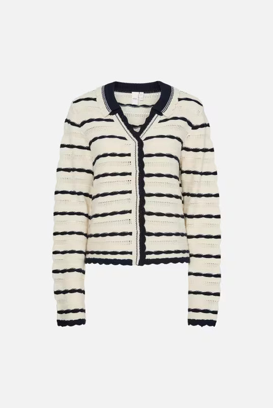 Maddy Knit Cardigan - Birch/navy - Cardigans - Helt Dilla AS