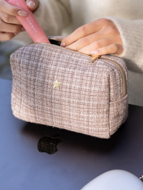 Tweed Make-Up Pouch Small - warm taupe