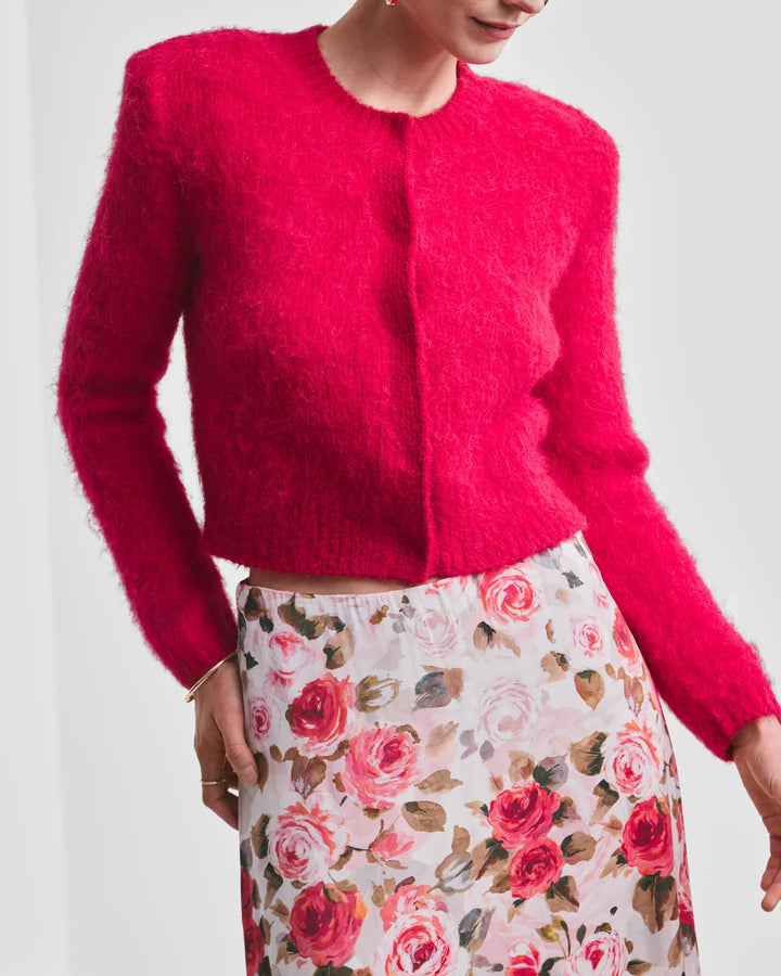 Hairy Knit Jacket - red