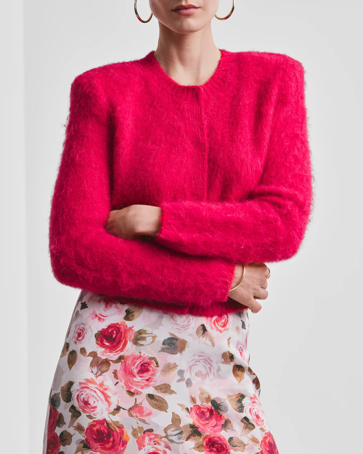 Hairy Knit Jacket - red