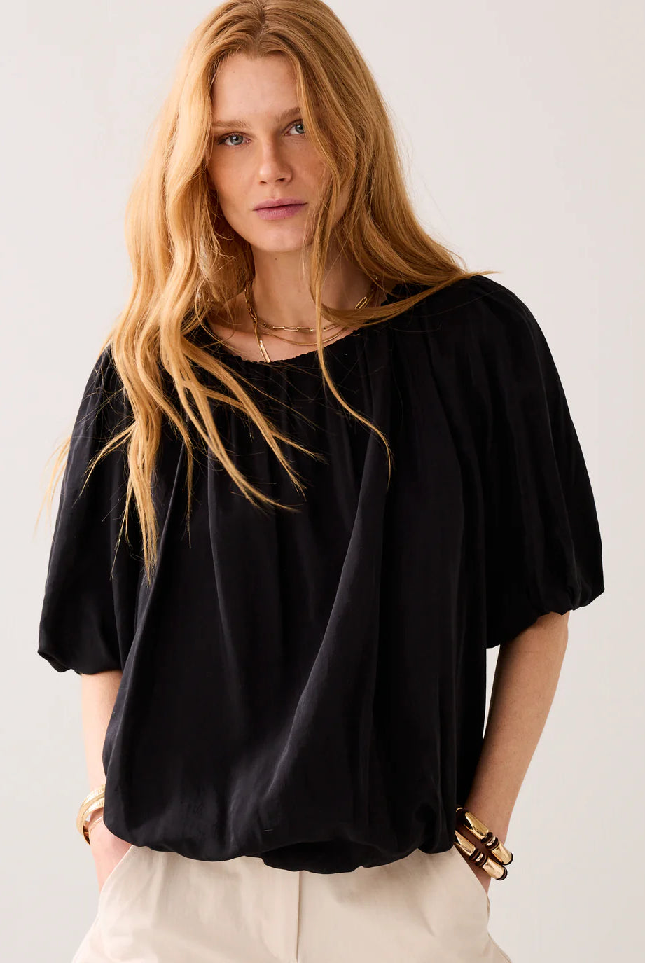 SHINY PLEATED TOP - black - Bluser - Helt Dilla AS