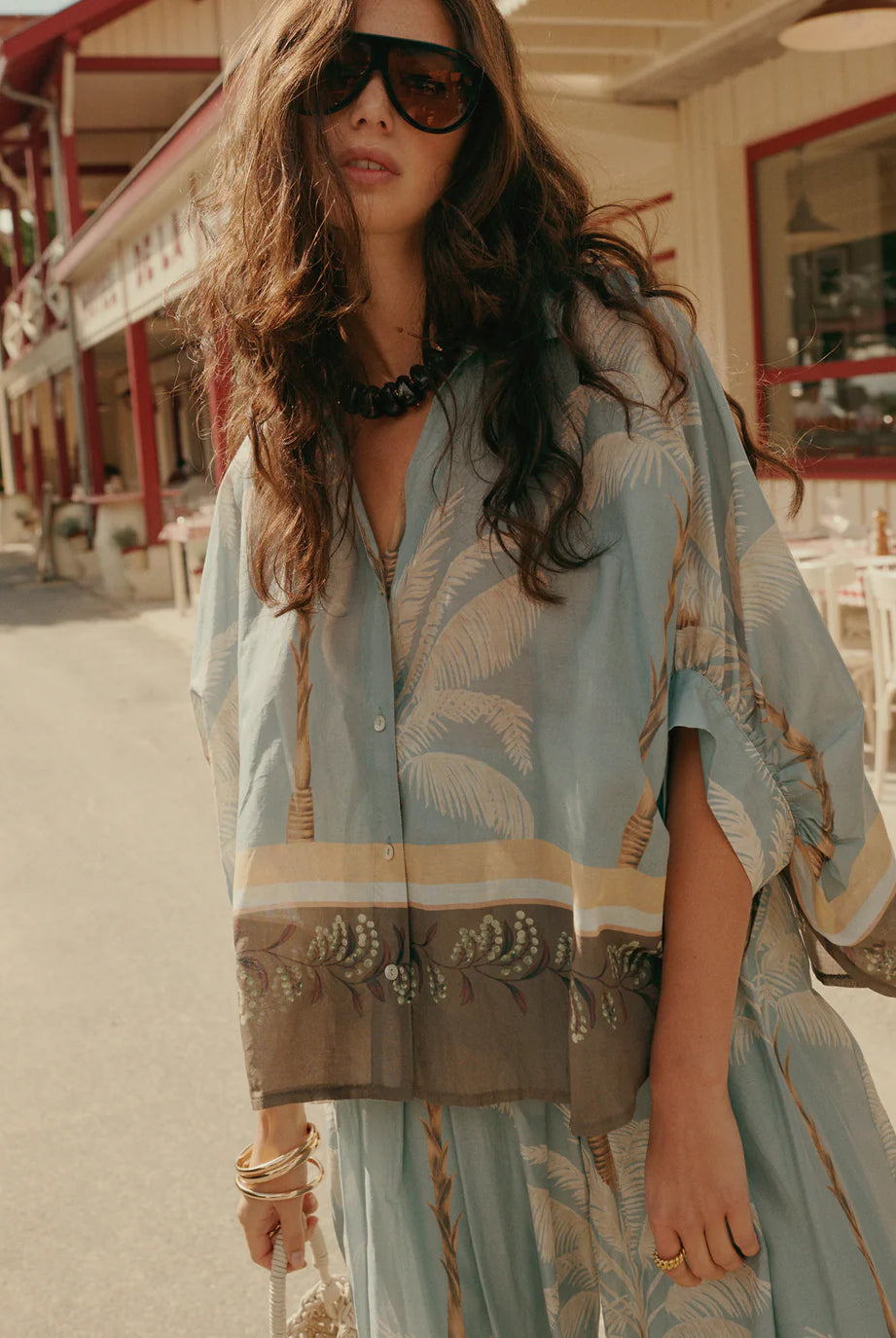 Tansparent Blouse With Beach Print - Glacier Blue - Bluser - Helt Dilla AS