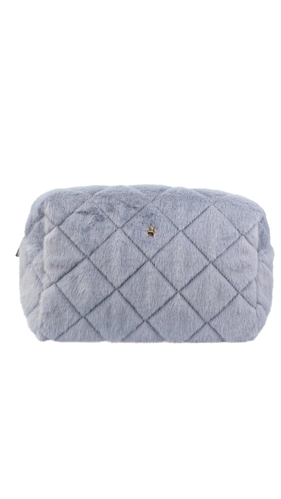 Faux Fur Quilted Make-Up Pouch Small - cool blue