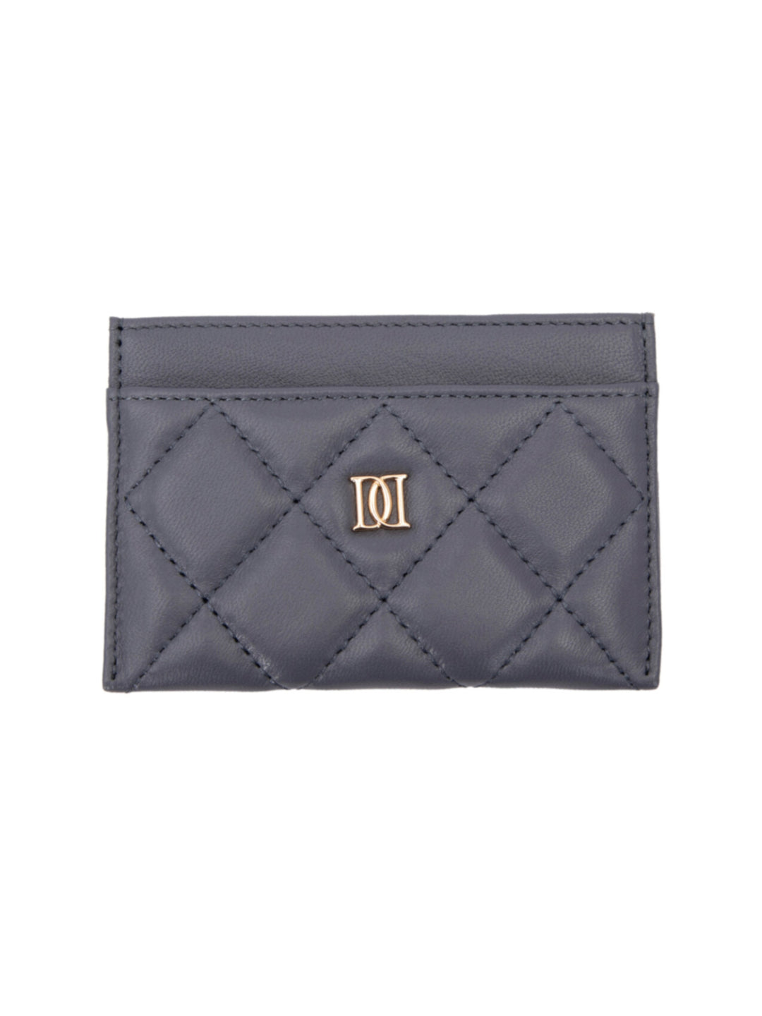 Leather Quilted Card Holder - Navy blue