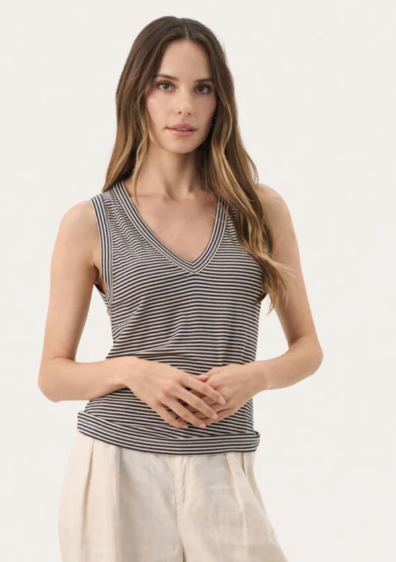 Nikkia singlet - French oak and navy stripes