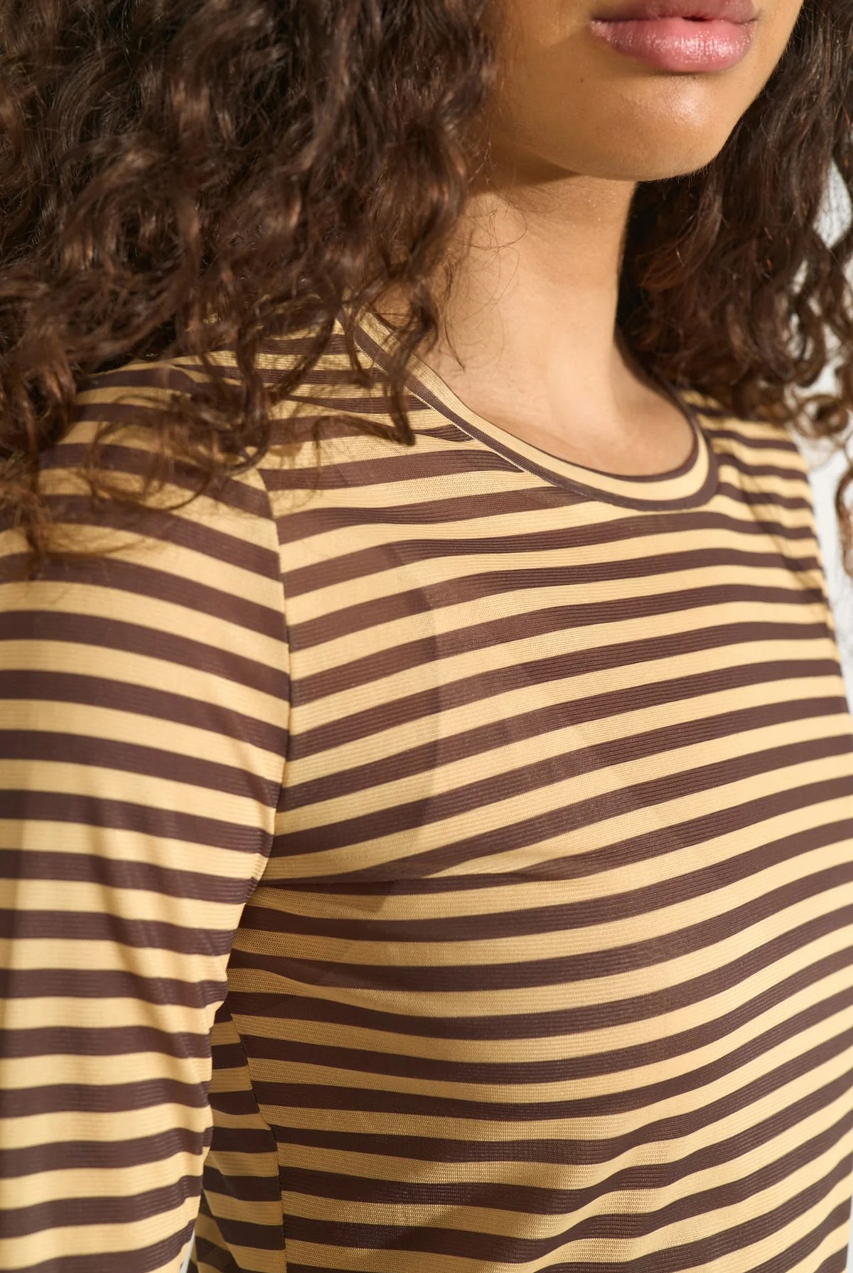 NuSine Striped Mesh Blouse - Sahara Sun - Topp - Helt Dilla AS
