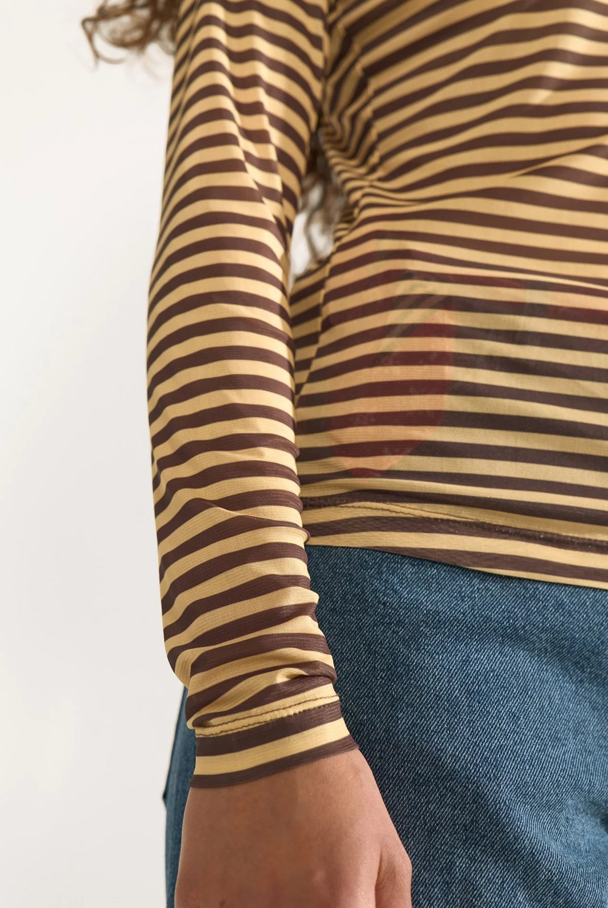 NuSine Striped Mesh Blouse - Sahara Sun - Topp - Helt Dilla AS