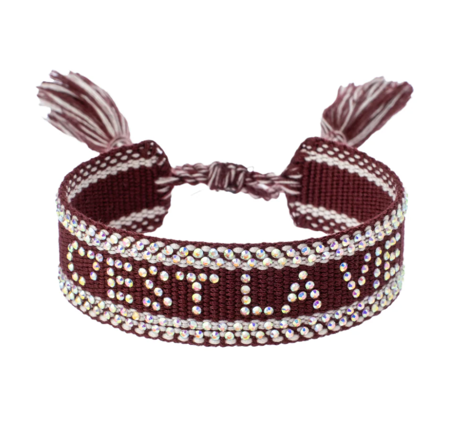 Woven Friendship Bracelet W/Crystals - "C'est La Vie" Maroon