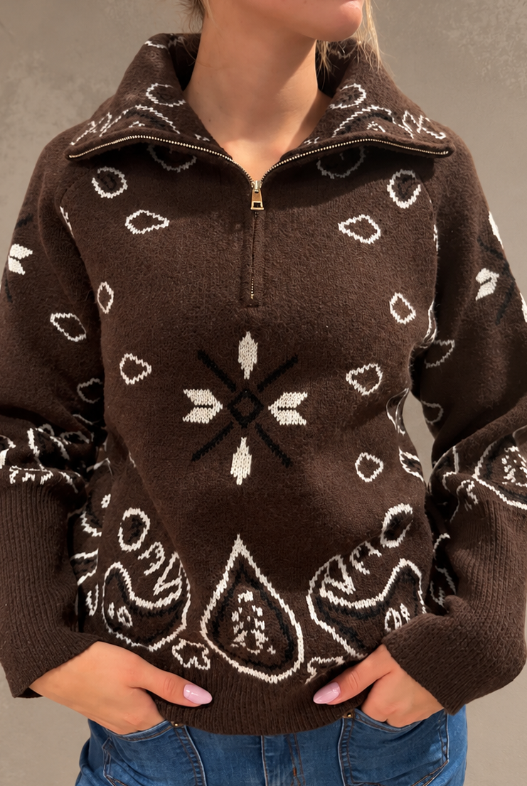 Luzabelle Paisley Zip Sweather - Coco - Genser - Helt Dilla AS
