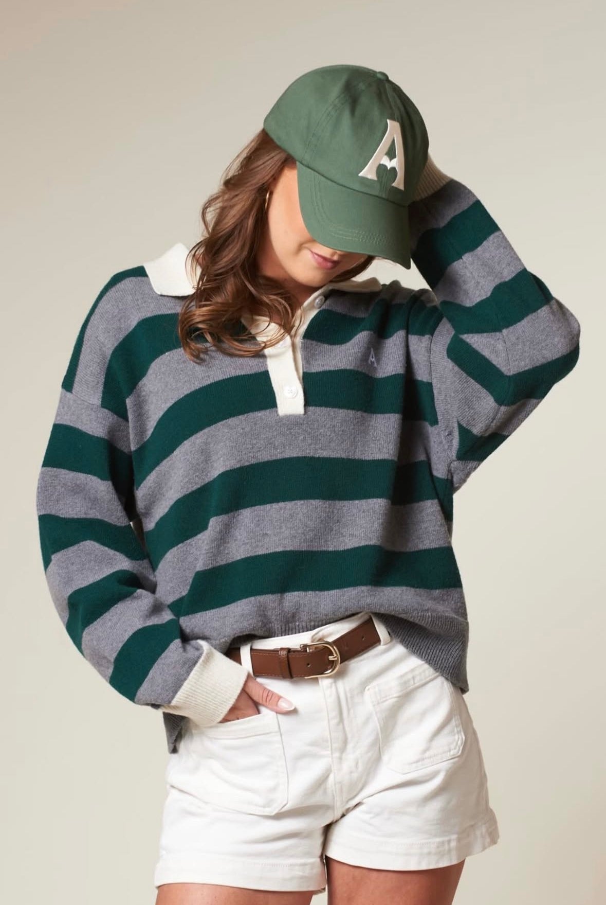 Leigh Stripe sweater - Grey/Ivy Green - Genser - Helt Dilla AS