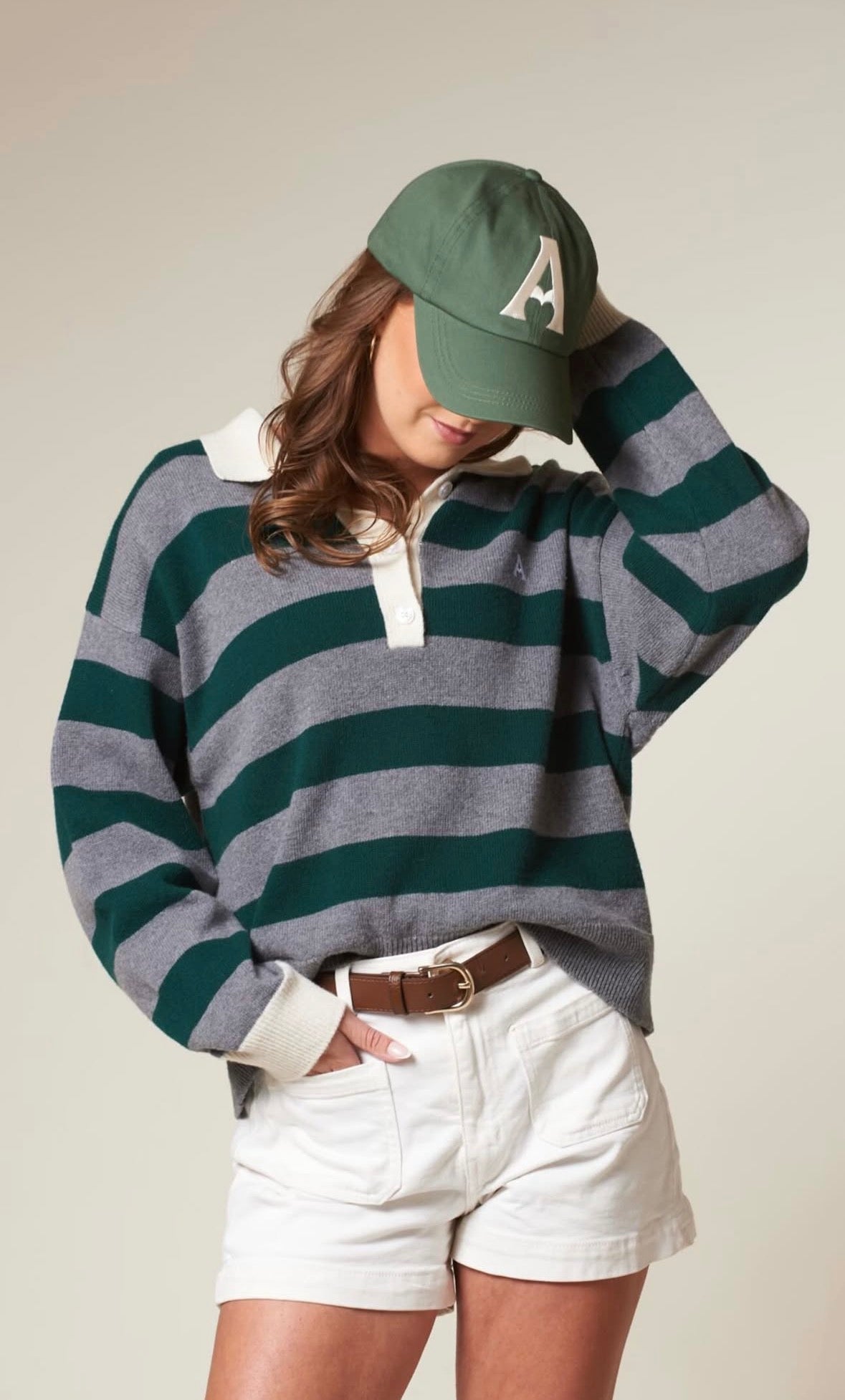 Leigh Stripe sweater - Grey/Ivy Green - Genser - Helt Dilla AS