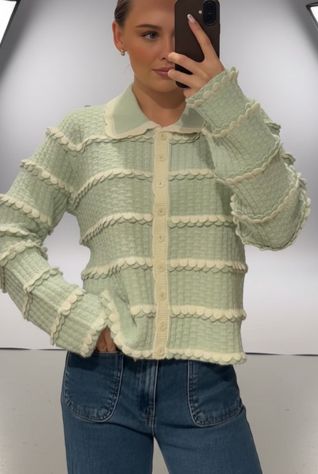 Christel LS knit - surf spray/star white - Cardigans - Helt Dilla AS