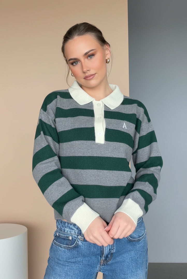 Leigh Stripe sweater - Grey/Ivy Green - Genser - Helt Dilla AS
