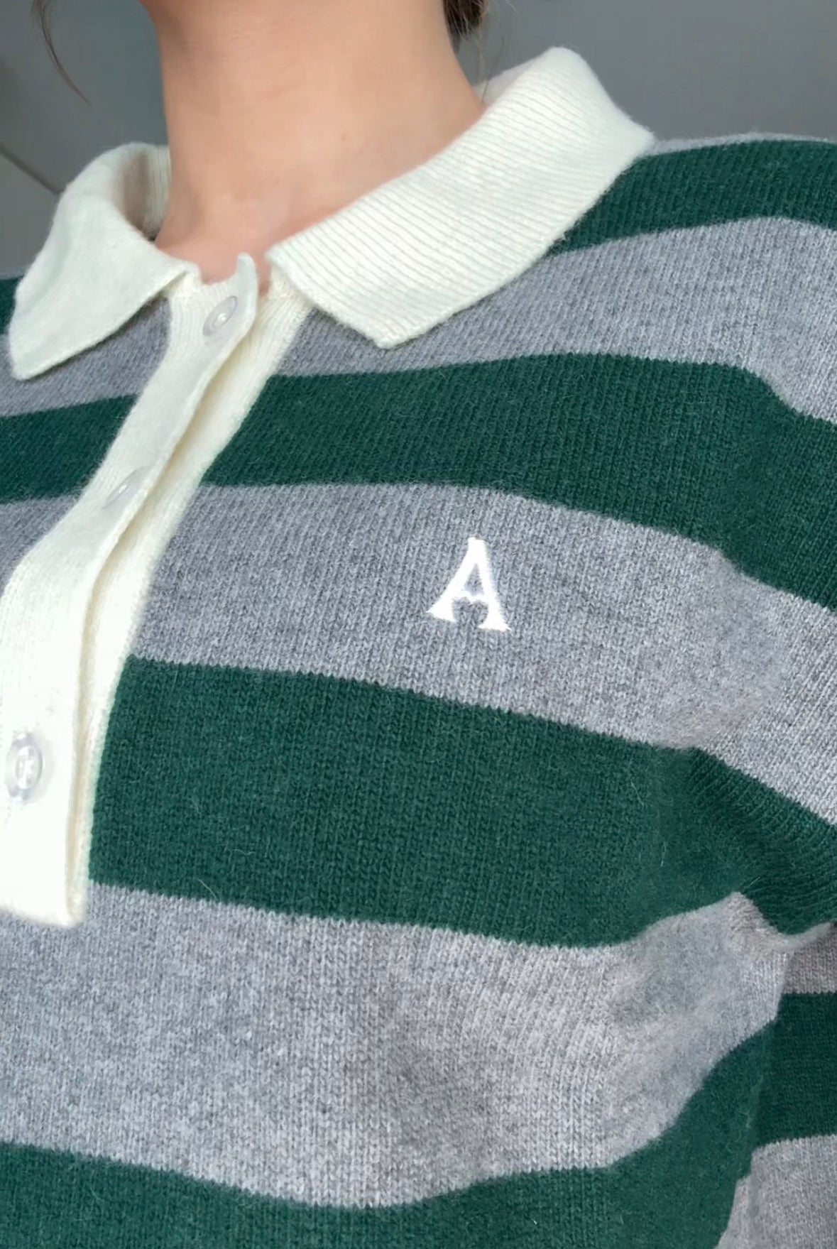 Leigh Stripe sweater - Grey/Ivy Green - Genser - Helt Dilla AS