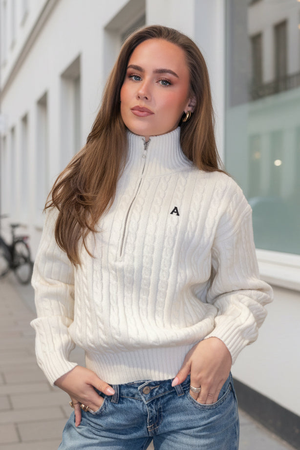 Madelyn Cable Zip Sweater - Off White - Genser - Helt Dilla AS