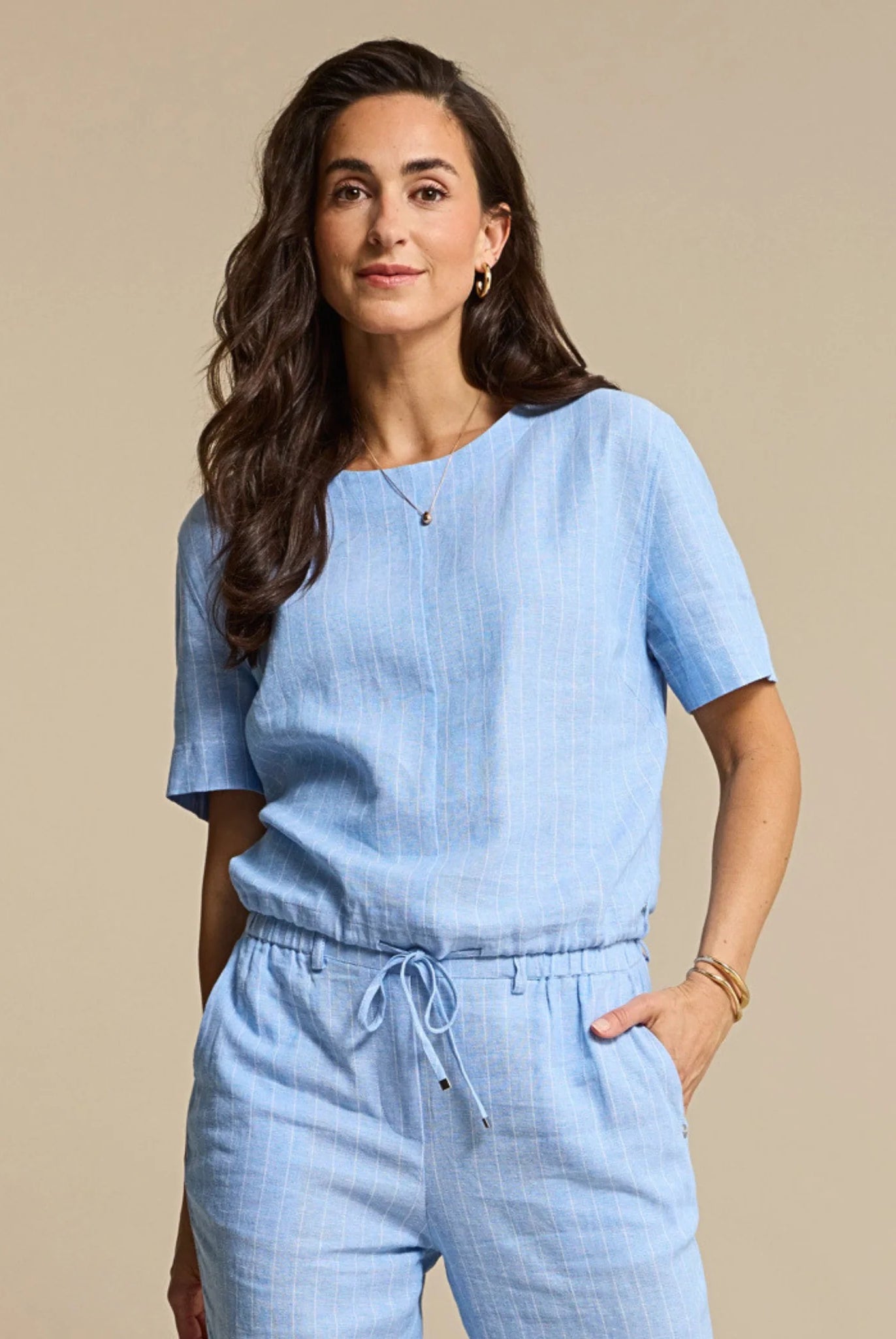 Skyler Linen Pinstripe - Light Blue - Topp - Helt Dilla AS