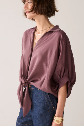 Glossy bluse batsleeves med knyting- vasket purple - Bluser - Helt Dilla AS