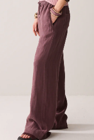 Wideleg straight pant linen - deep fig/purple - Bukser - Helt Dilla AS