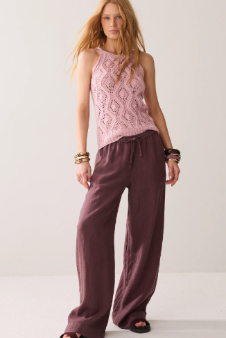 Wideleg straight pant linen - deep fig/purple - Bukser - Helt Dilla AS