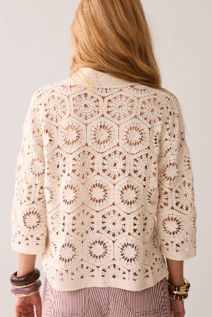 Kort sleeve heklet cardigan - pebble beige - Cardigans - Helt Dilla AS