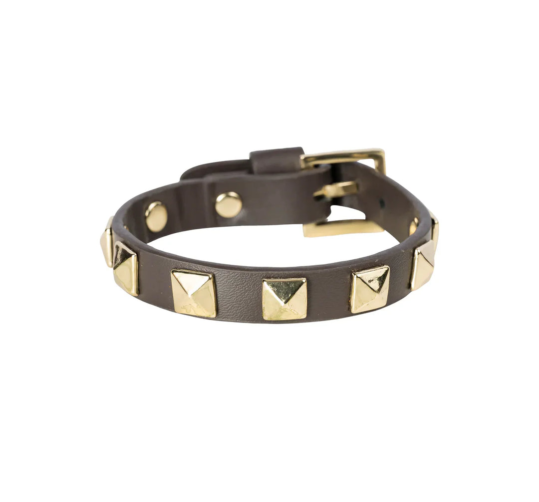Leather Stud Bracelet - Chocolate Brown