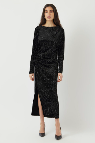 Tillia Velvet Long Dress - Black with Rhinestones - Kjoler - Helt Dilla AS