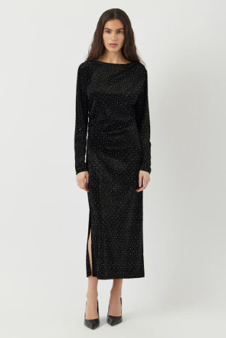 Tillia Velvet Long Dress - Black with Rhinestones - Kjoler - Helt Dilla AS