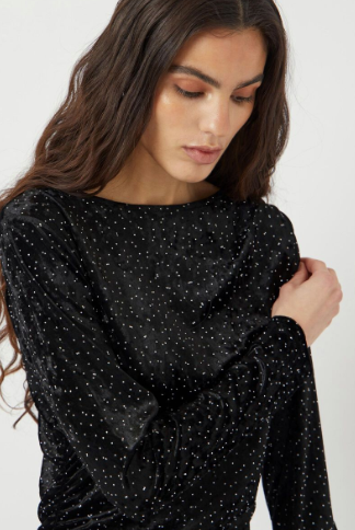 Tillia Velvet Long Dress - Black with Rhinestones - Kjoler - Helt Dilla AS