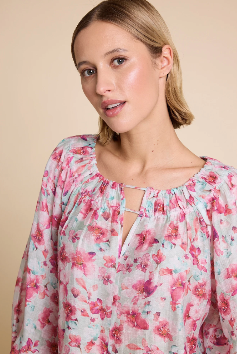 Tessa Print Blouse - Turkis - Bluser - Helt Dilla AS