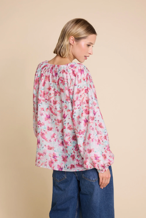Tessa Print Blouse - Turkis - Bluser - Helt Dilla AS