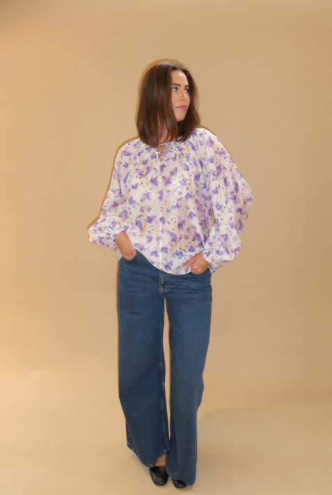 Tessa Print Blouse - Gul/Lilla - Bluser - Helt Dilla AS