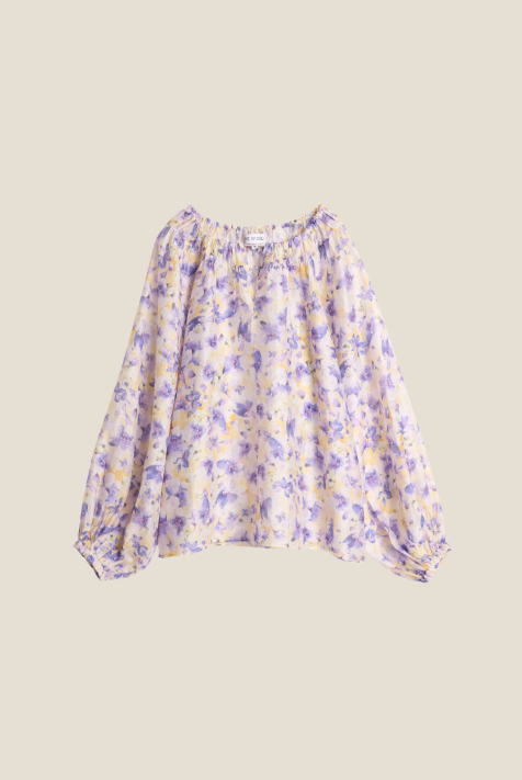 Tessa Print Blouse - Gul/Lilla - Bluser - Helt Dilla AS