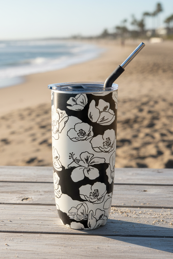 Tumbler with straw 700 ml- Charcoal Bloom - Tilbehør - Helt Dilla AS