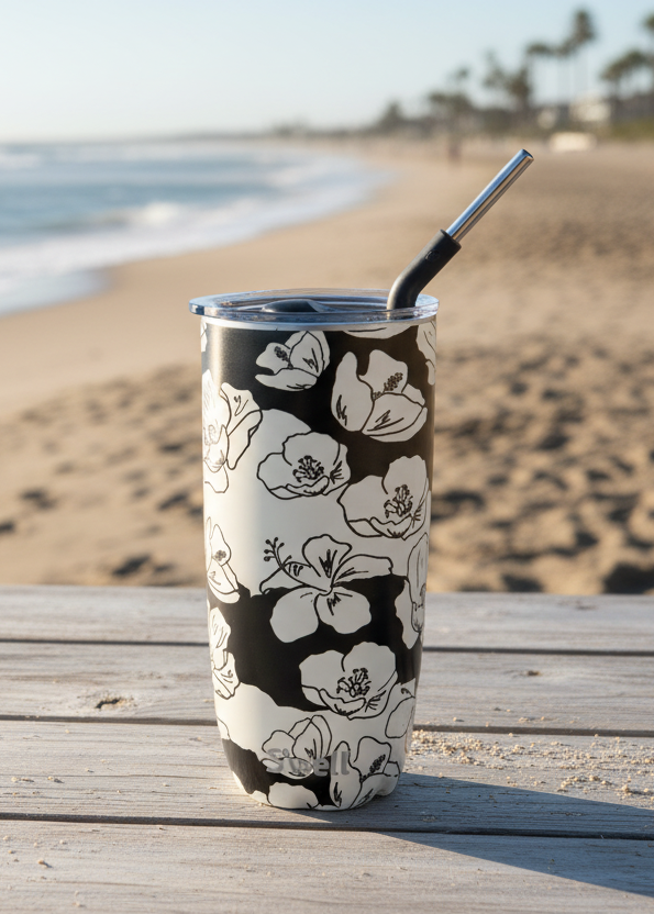 Tumbler with straw 700 ml- Charcoal Bloom - Tilbehør - Helt Dilla AS