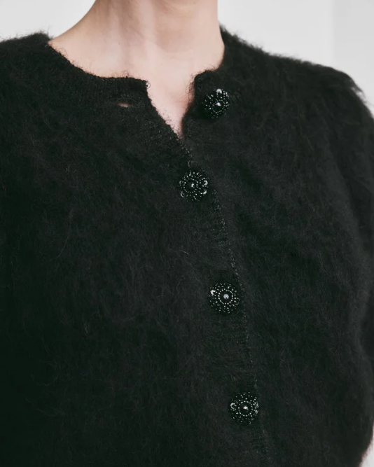 Hairy Knit Puffed Jacket - Svart