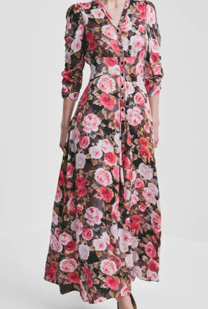 Satin Button Down dress - Midnight roses - Kjoler - Helt Dilla AS