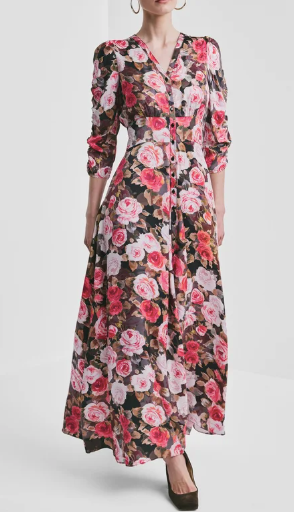 Satin Button Down dress - Midnight roses