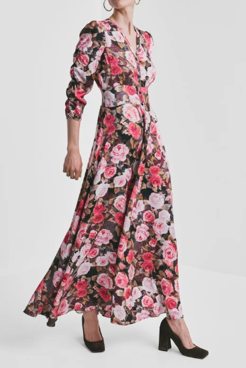 Satin Button Down dress - Midnight roses - Kjoler - Helt Dilla AS