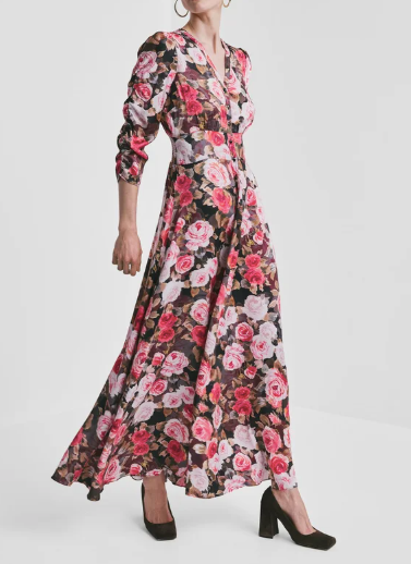 Satin Button Down dress - Midnight roses