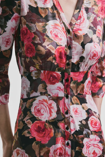 Satin Button Down dress - Midnight roses - Kjoler - Helt Dilla AS