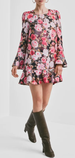 Satin Shift Dress - Midnight Roses