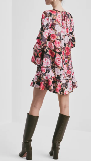 Satin Shift Dress - Midnight Roses